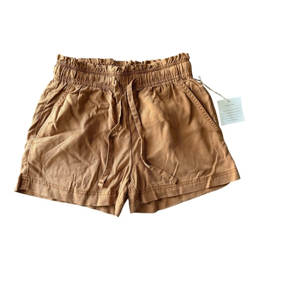 C&C California Pants - C&C California Womens XS Tobacco Brown Lyocell Paperbag Waist Drawstring Shorts